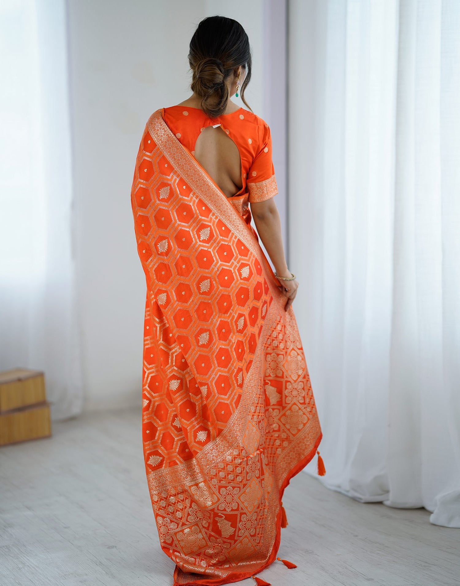 Orange Silk Woven Banarasi Saree