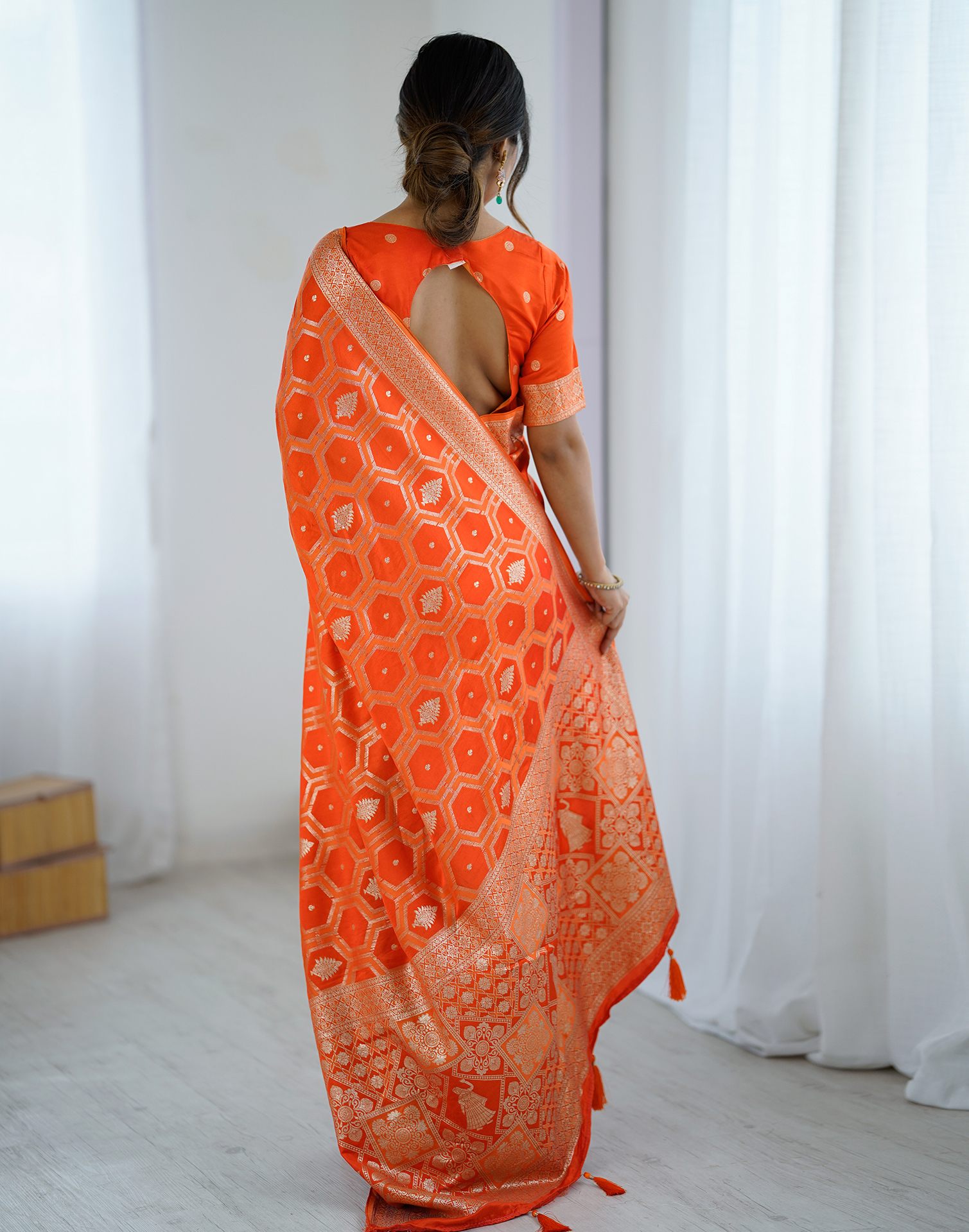 Orange Silk Woven Banarasi Saree