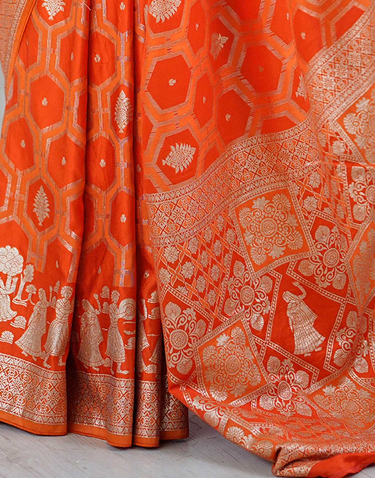 Orange Silk Woven Banarasi Saree