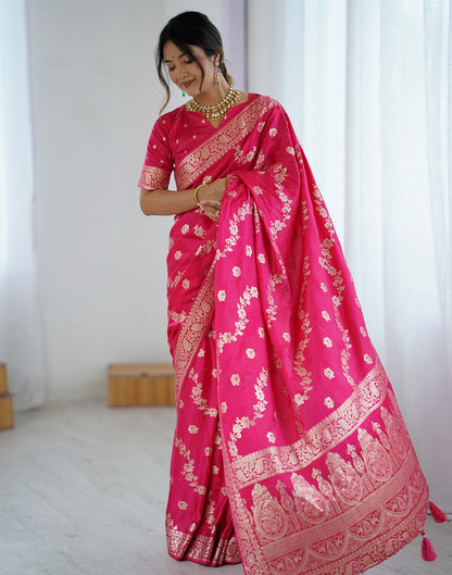 Coral Pink Silk Woven Banarasi Saree
