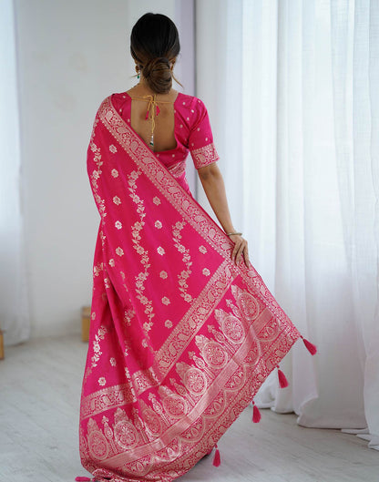 Coral Pink Silk Woven Banarasi Saree