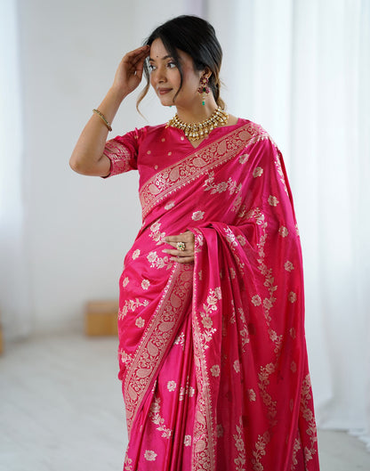 Coral Pink Silk Woven Banarasi Saree