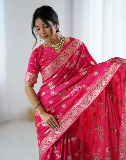 Coral Pink Silk Woven Banarasi Saree
