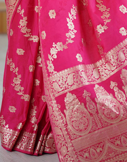 Coral Pink Silk Woven Banarasi Saree