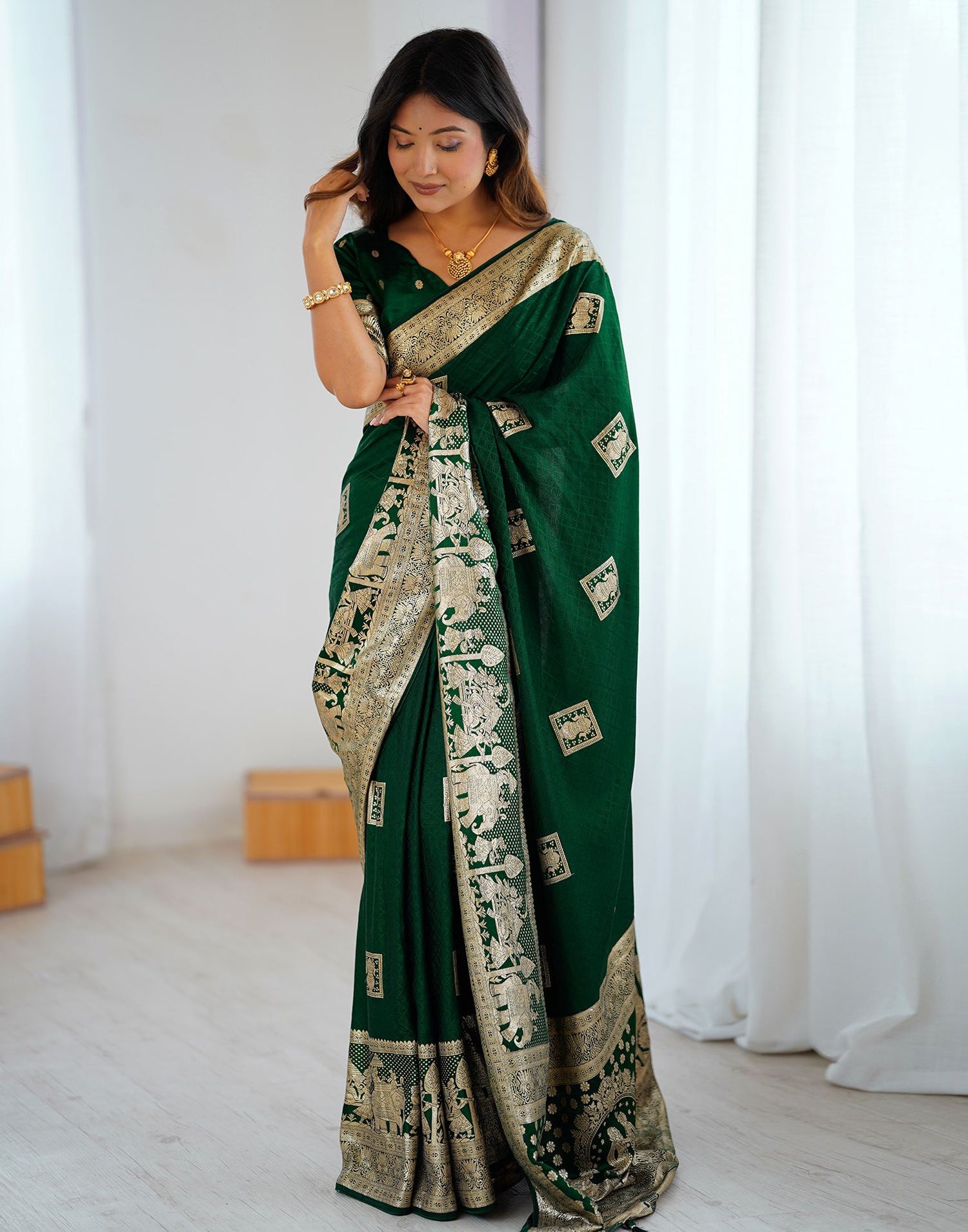 Dark Green Silk Woven Banarasi Saree
