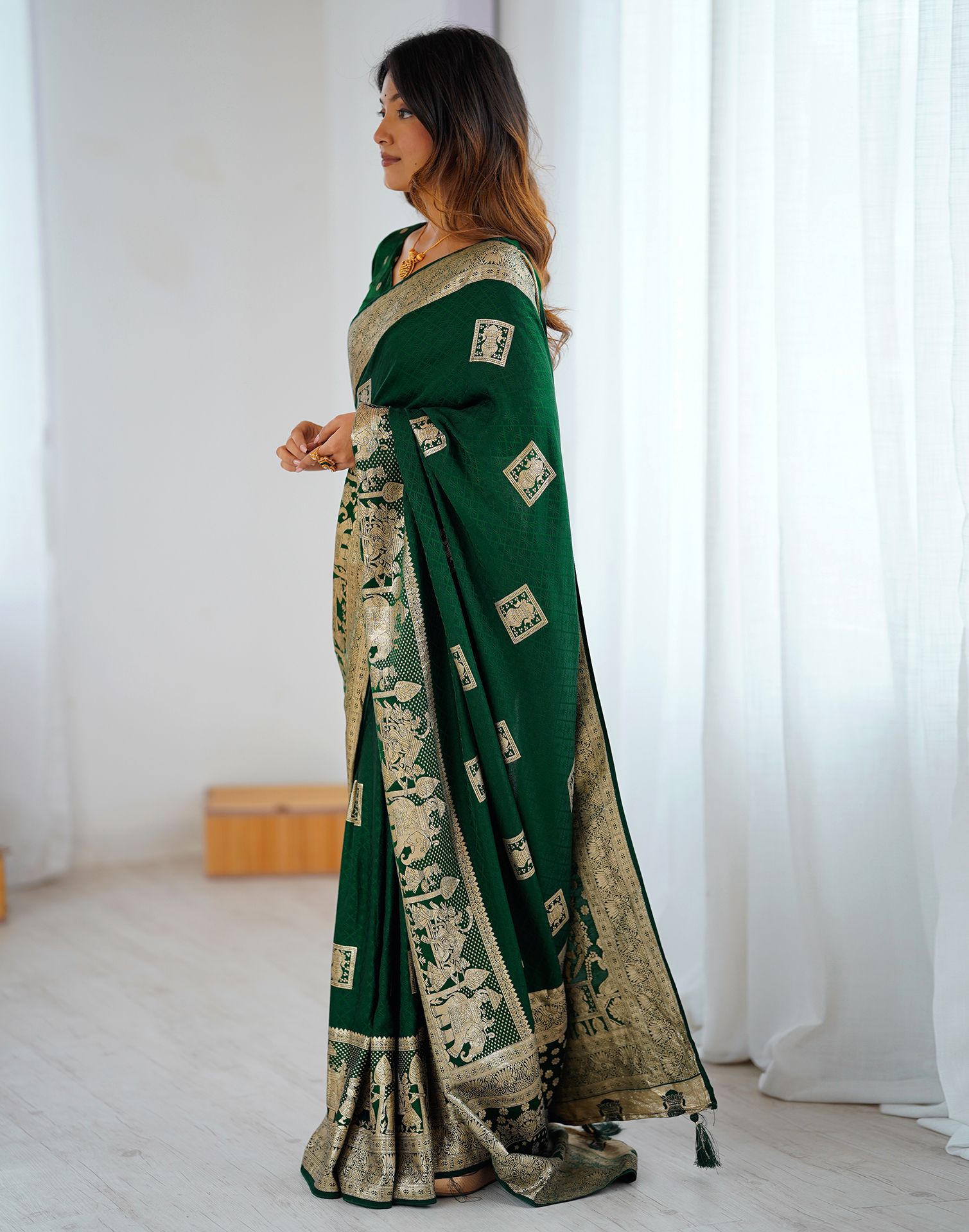 Dark Green Silk Woven Banarasi Saree