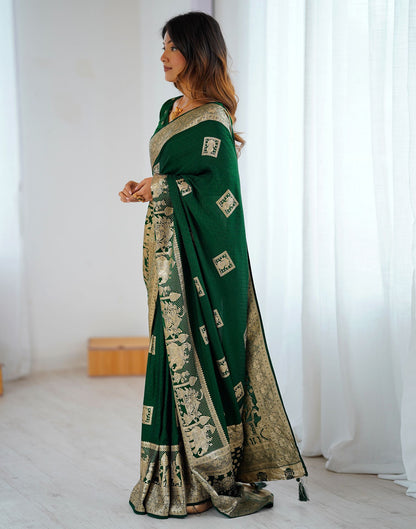 Dark Green Silk Woven Banarasi Saree