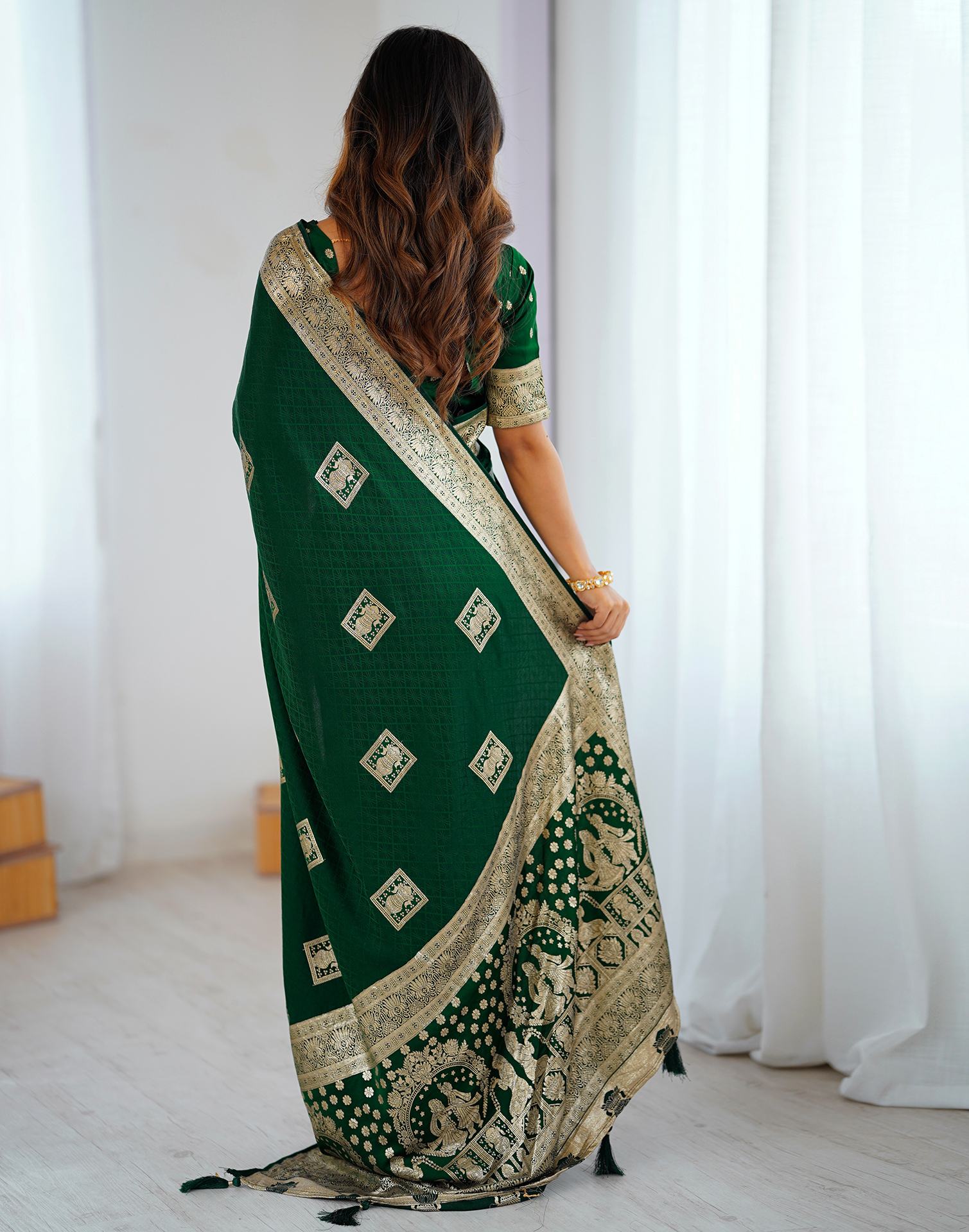 Dark Green Silk Woven Banarasi Saree