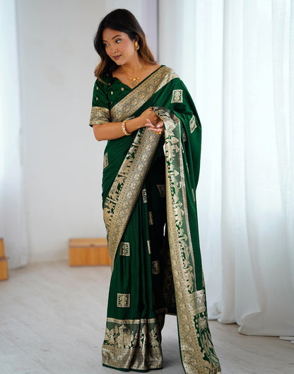 Dark Green Silk Woven Banarasi Saree