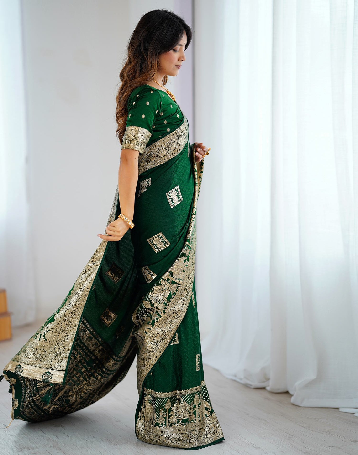 Dark Green Silk Woven Banarasi Saree