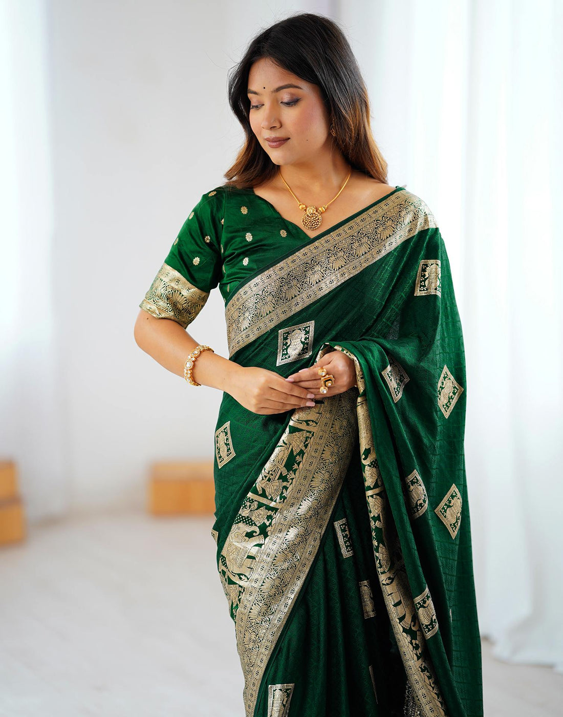 Dark Green Silk Woven Banarasi Saree