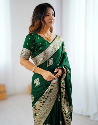 Dark Green Silk Woven Banarasi Saree