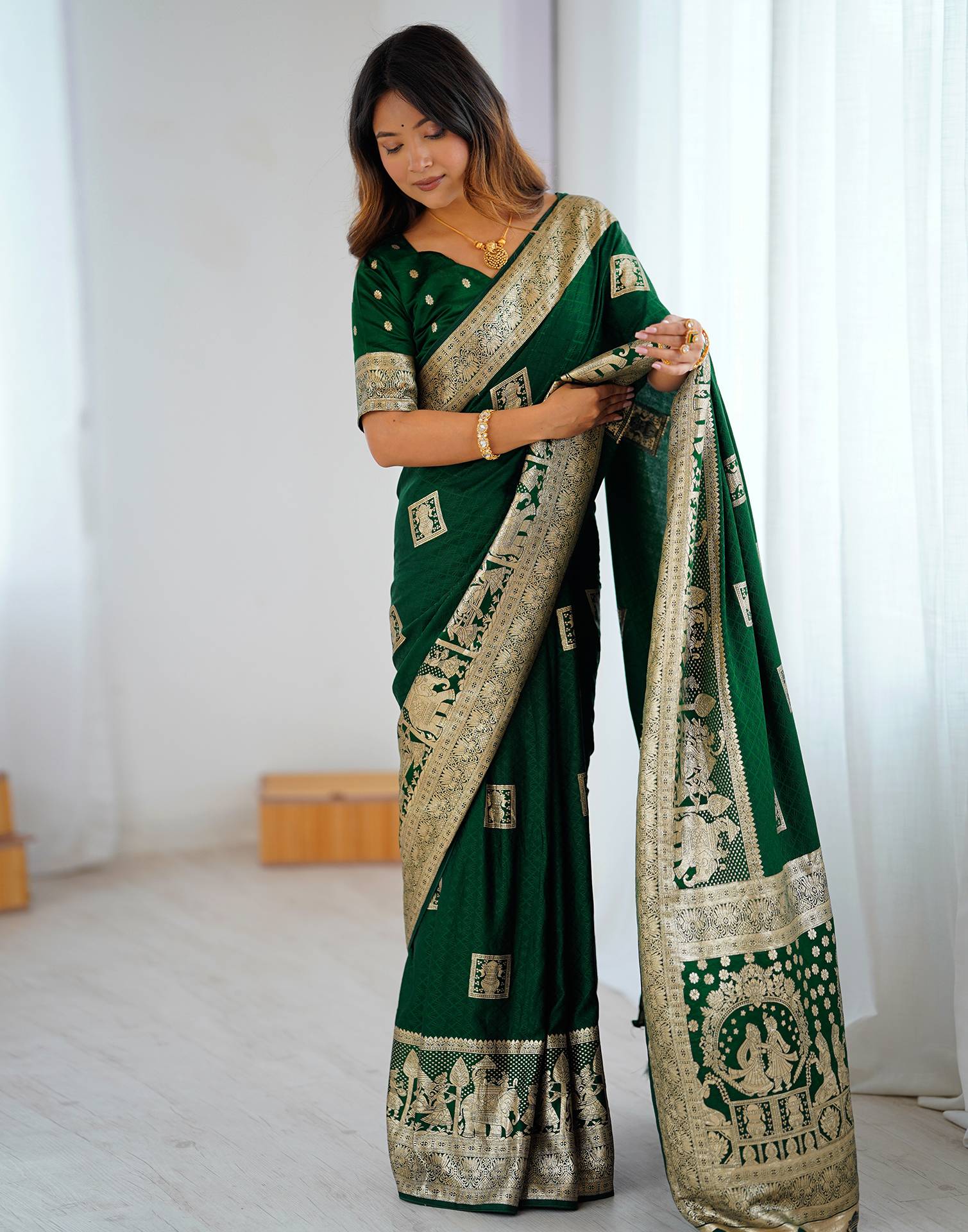 Dark Green Silk Woven Banarasi Saree