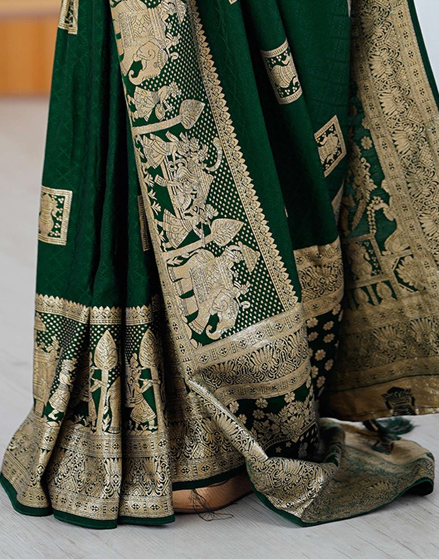 Dark Green Silk Woven Banarasi Saree