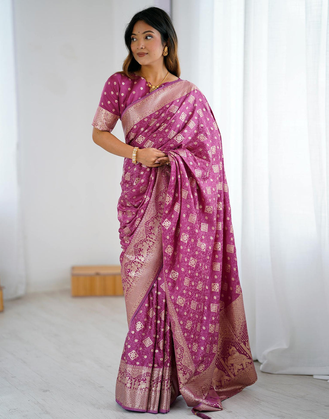 Plum Purple Silk Woven Banarasi Saree
