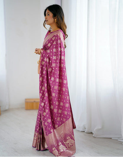 Plum Purple Silk Woven Banarasi Saree