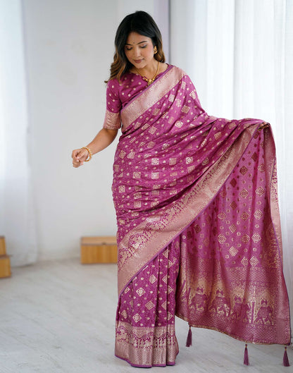 Plum Purple Silk Woven Banarasi Saree