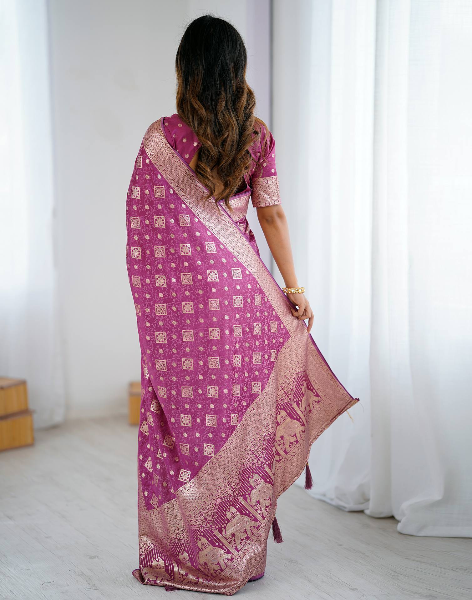 Plum Purple Silk Woven Banarasi Saree