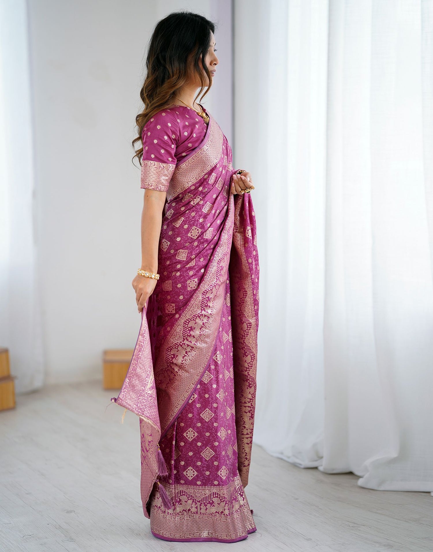 Plum Purple Silk Woven Banarasi Saree