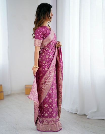 Plum Purple Silk Woven Banarasi Saree