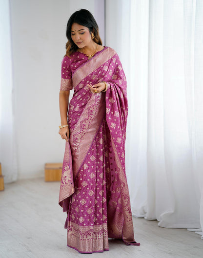 Plum Purple Silk Woven Banarasi Saree