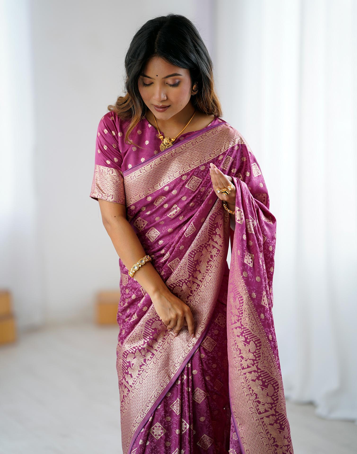 Plum Purple Silk Woven Banarasi Saree