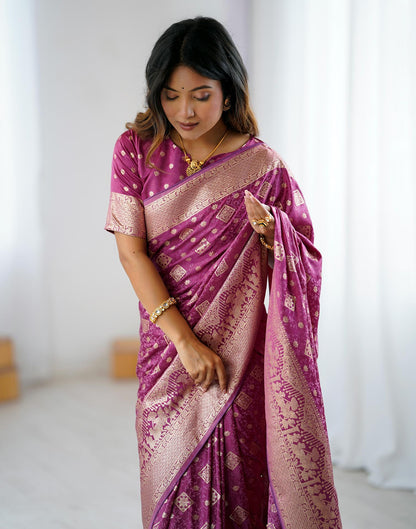 Plum Purple Silk Woven Banarasi Saree