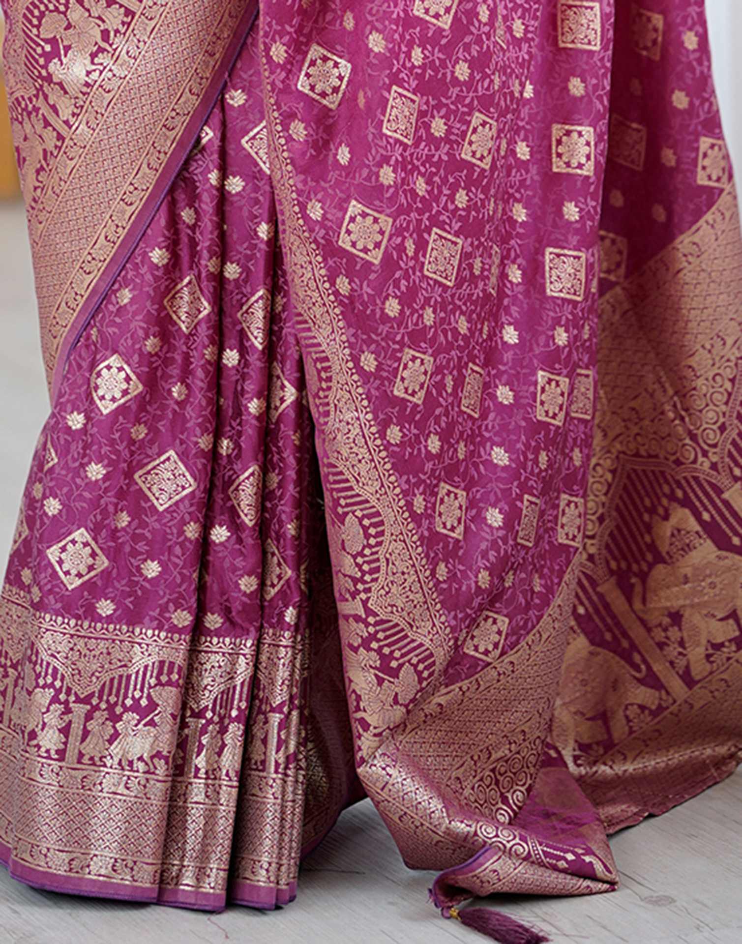 Plum Purple Silk Woven Banarasi Saree