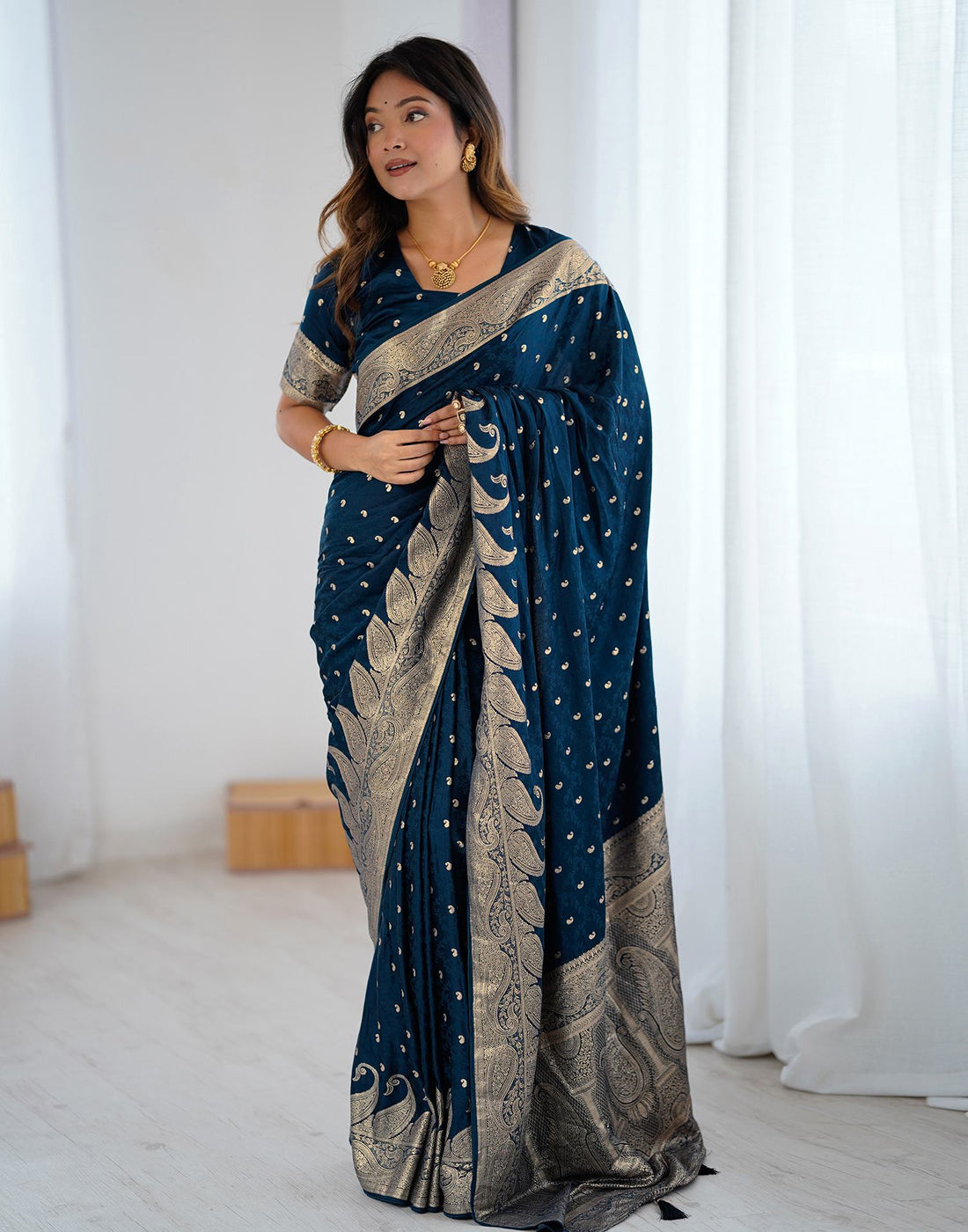 Peacock Blue Silk Woven Banarasi Saree