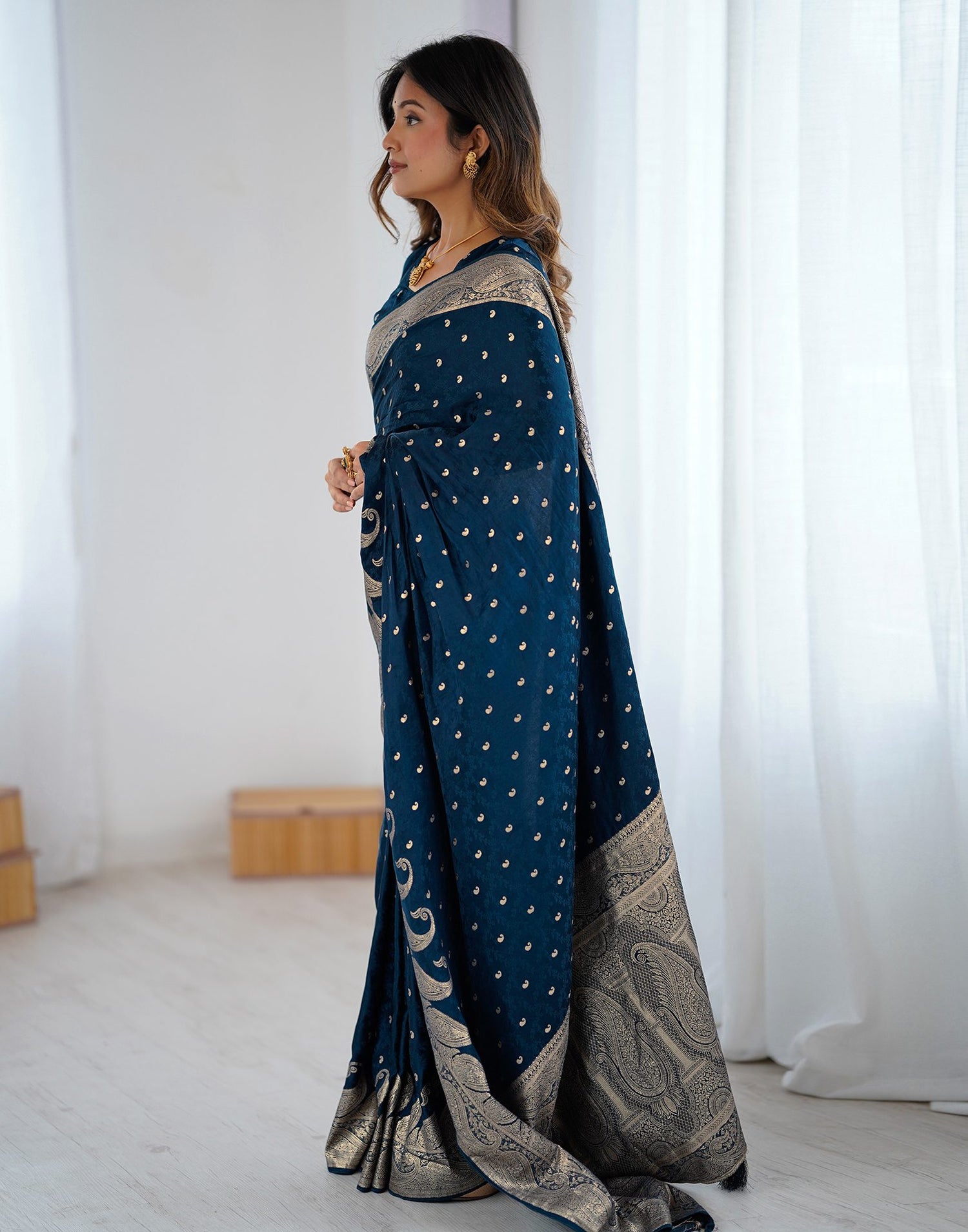 Peacock Blue Silk Woven Banarasi Saree