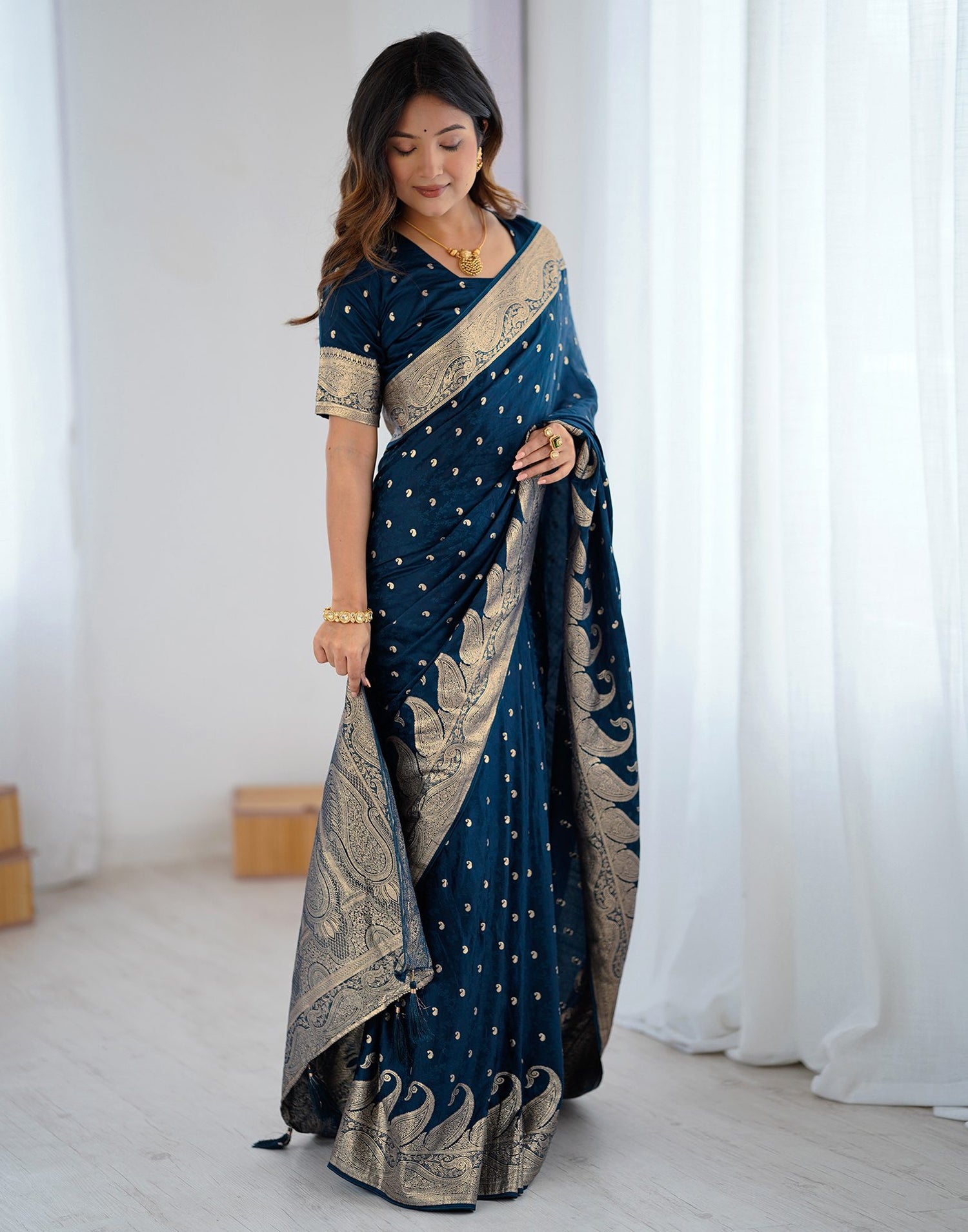 Peacock Blue Silk Woven Banarasi Saree