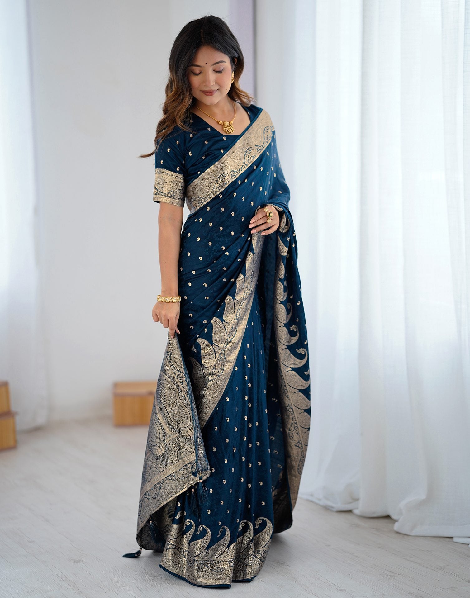 Peacock Blue Silk Woven Banarasi Saree