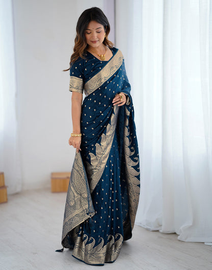 Peacock Blue Silk Woven Banarasi Saree