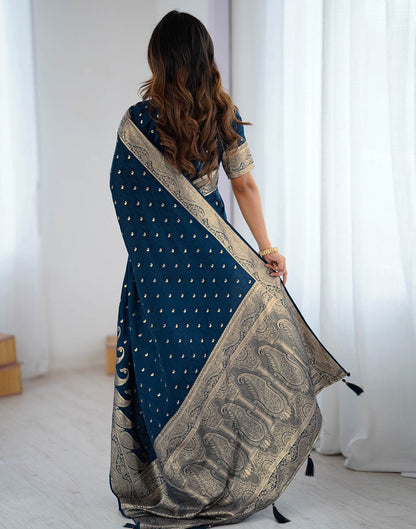 Peacock Blue Silk Woven Banarasi Saree
