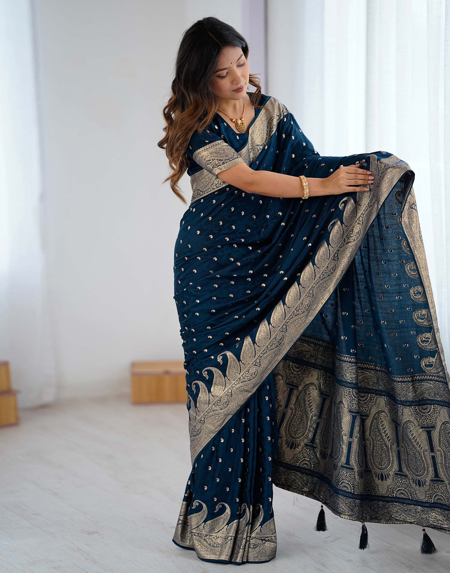 Peacock Blue Silk Woven Banarasi Saree