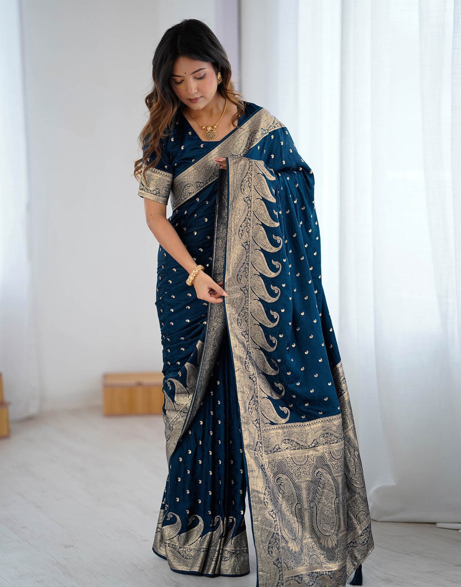 Peacock Blue Silk Woven Banarasi Saree