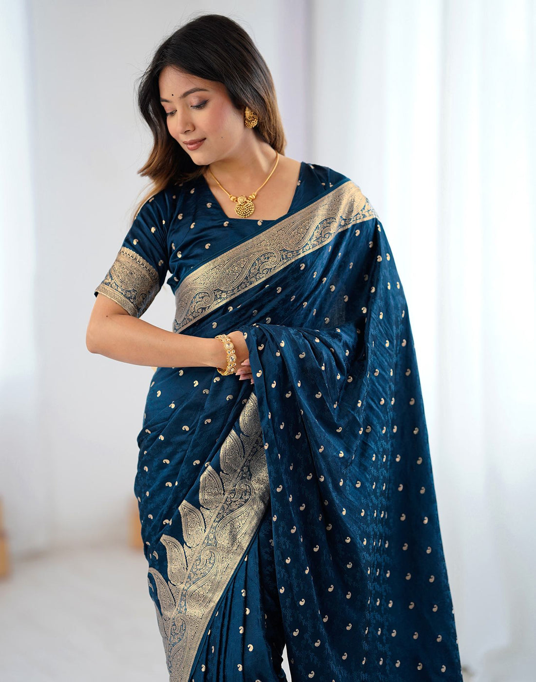 Peacock Blue Silk Woven Banarasi Saree