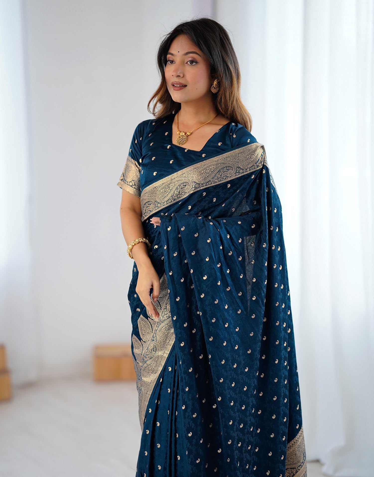 Peacock Blue Silk Woven Banarasi Saree