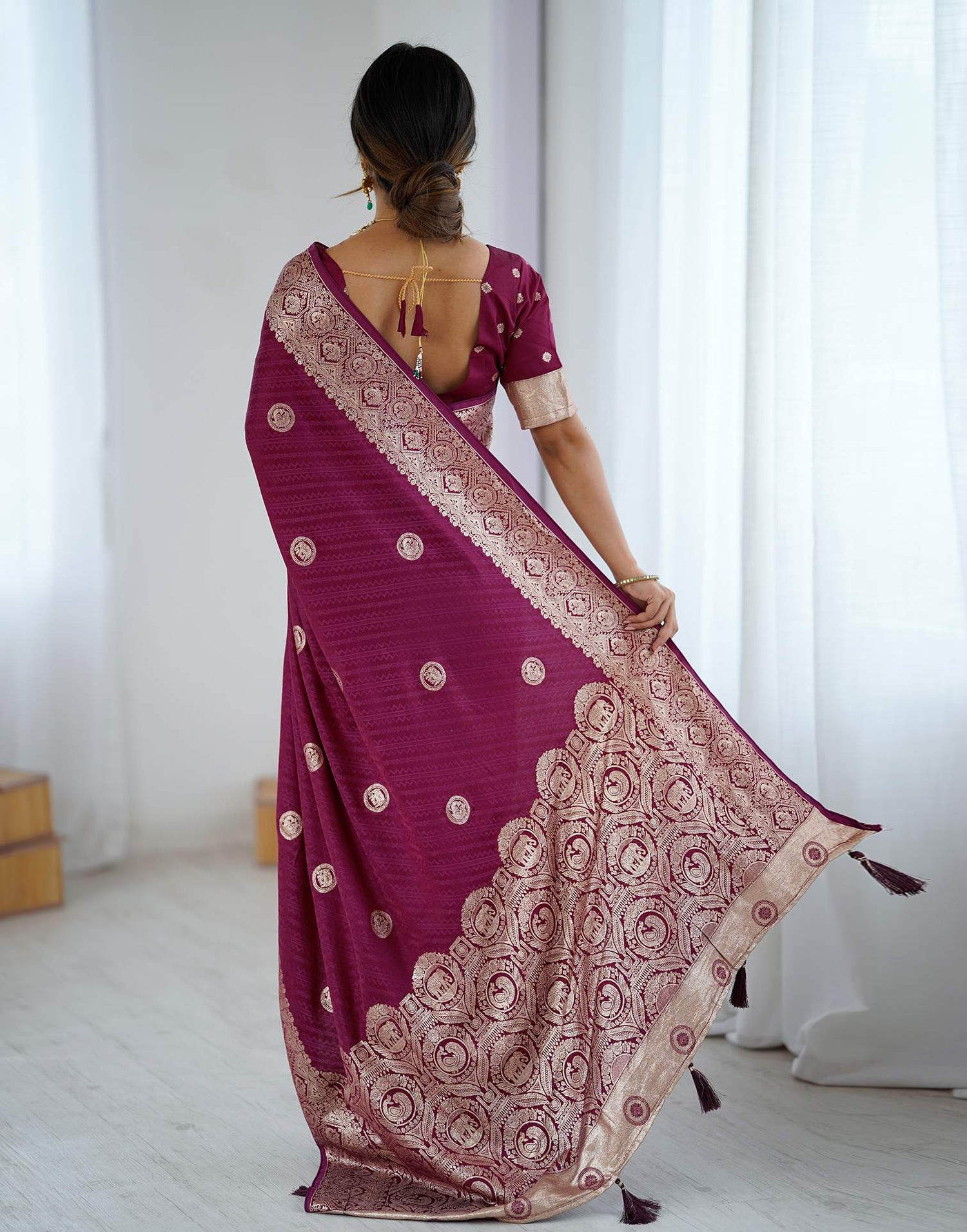 Wine Silk Woven Banarasi Saree