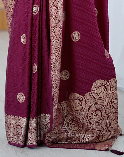 Wine Silk Woven Banarasi Saree