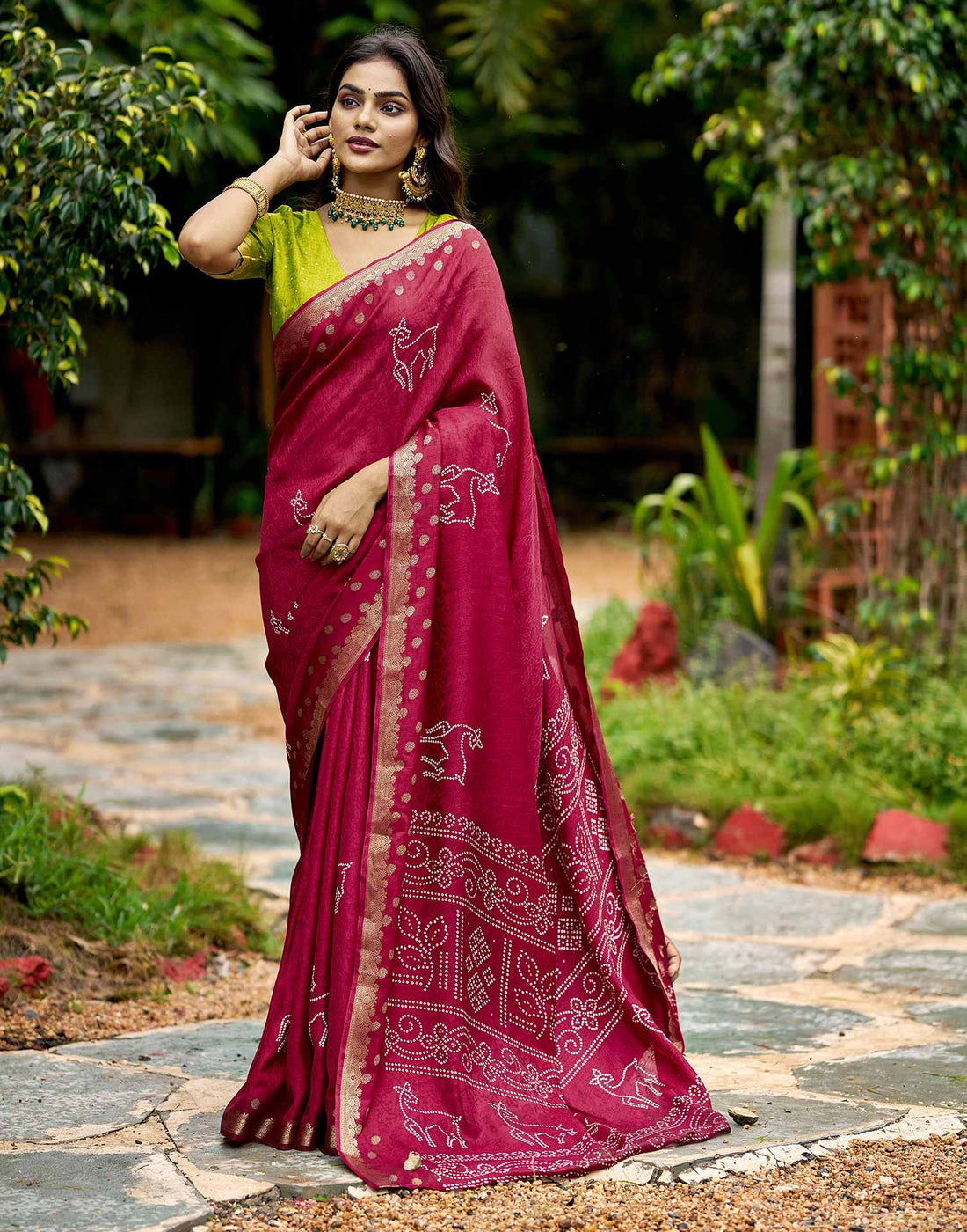 Pink Silk Bandhani Printed Saree