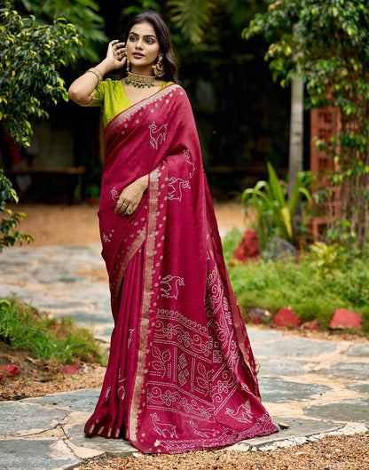 Pink Silk Bandhani Printed Saree