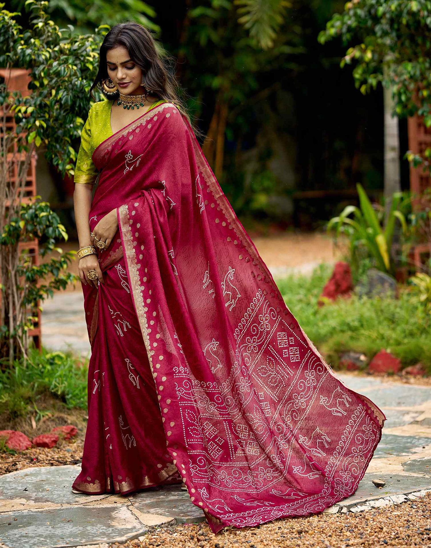 Pink Silk Bandhani Printed Saree