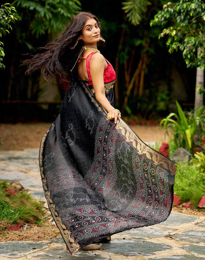 Black Silk Bandhani Printed Saree
