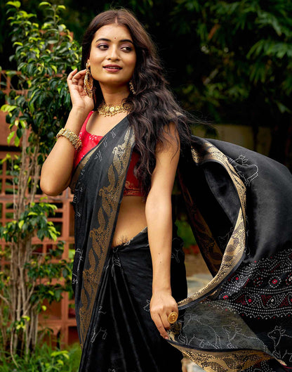 Black Silk Bandhani Printed Saree