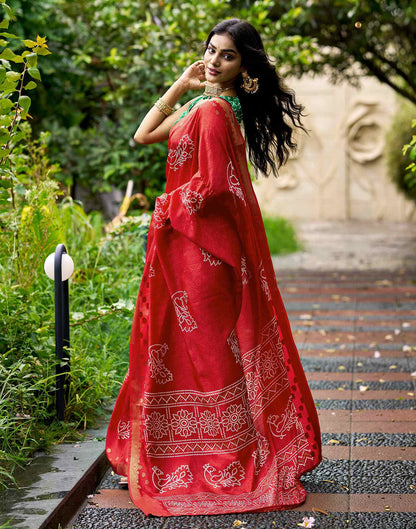 Red Silk Bandhani Printed Saree