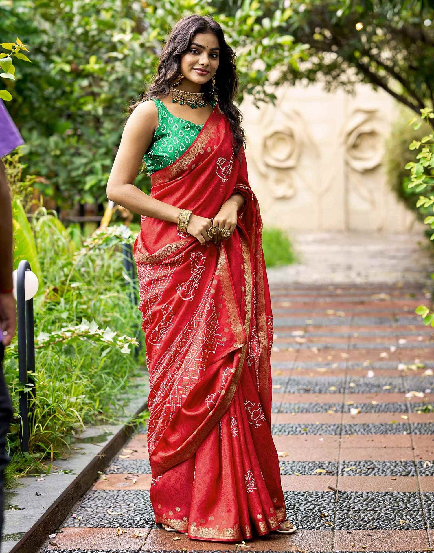 Red Silk Bandhani Printed Saree