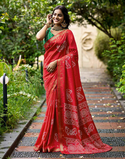 Red Silk Bandhani Printed Saree