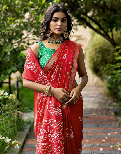 Red Silk Bandhani Printed Saree