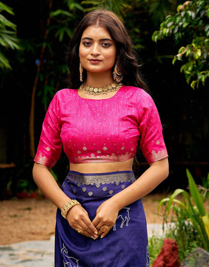 Navy Blue Silk Bandhani Printed Saree